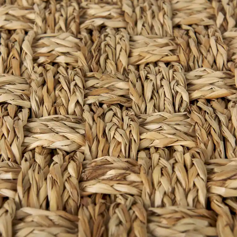 Square Seagrass Woven Pouf in Medium Brown, 17.7 x 17.7 x 17.7 Inches