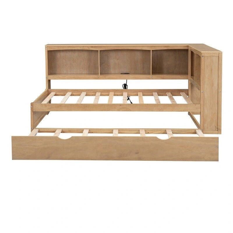 Twin Daybed with Trundle, 5 Storage Cabinets and USB Charging Ports