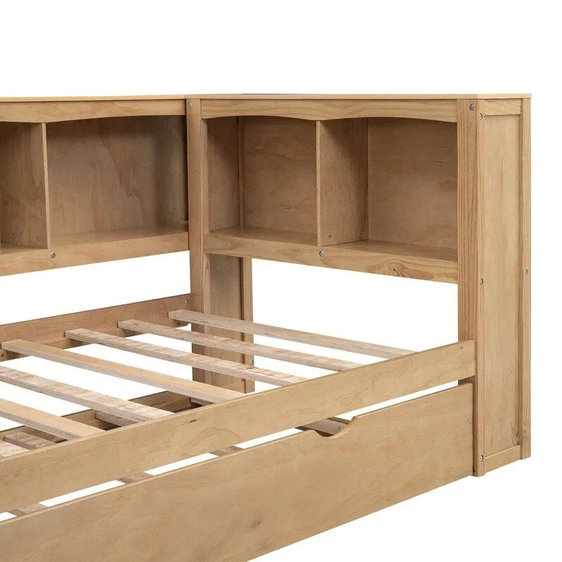 Twin Daybed with Trundle, 5 Storage Cabinets and USB Charging Ports