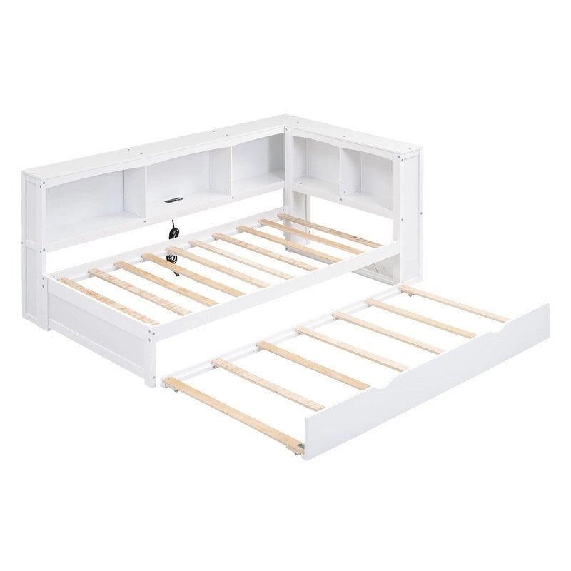 Twin Daybed with Trundle, 5 Storage Cabinets and USB Charging Ports