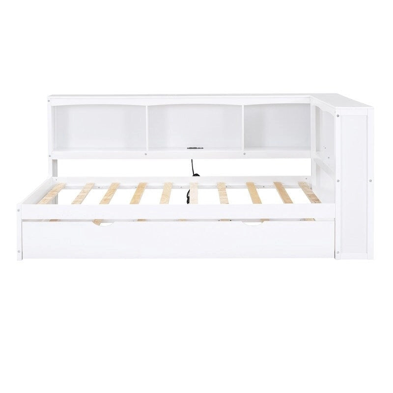 Twin Daybed with Trundle, 5 Storage Cabinets and USB Charging Ports