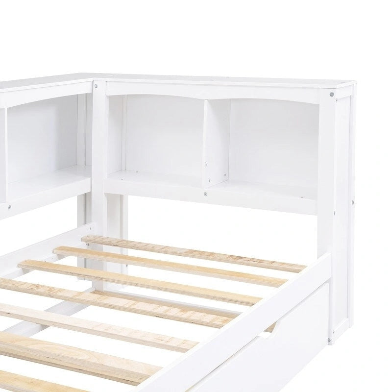 Twin Daybed with Trundle, 5 Storage Cabinets and USB Charging Ports