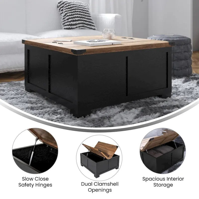 Farmhouse Lift-Top Coffee Table with Storage, Engineered Wood