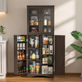 64-Inch Kitchen Storage Pantry Cabinet with Adjustable Shelves and Glass Doors