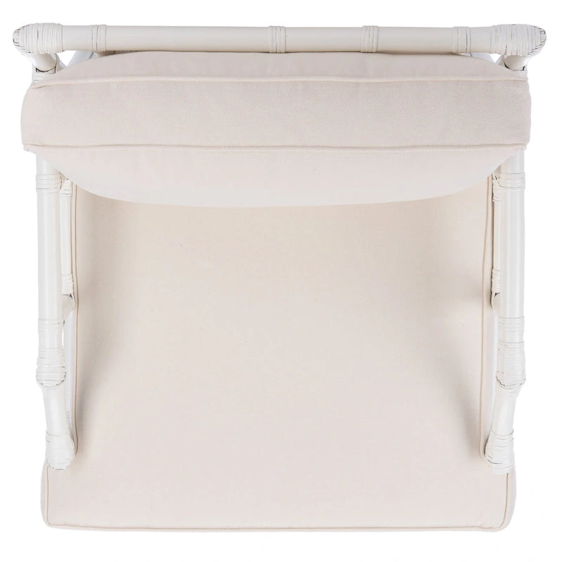 Rattan Accent Chair with White Cushion, Bamboo Frame - 28W x 32D x 32H