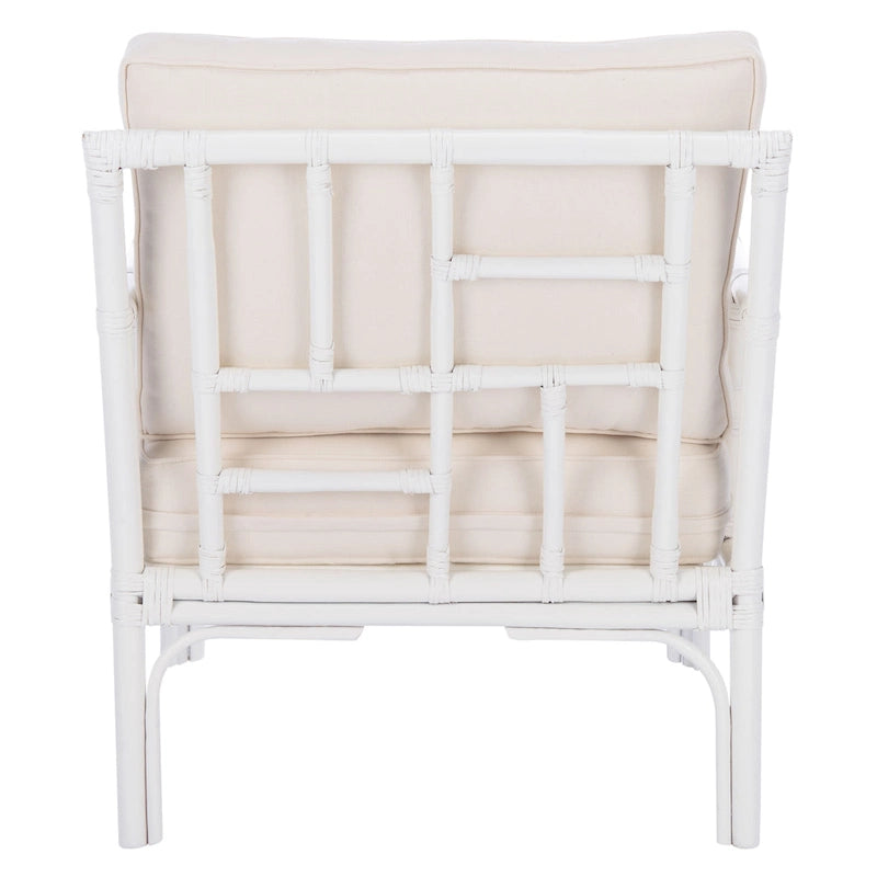 Rattan Accent Chair with White Cushion, Bamboo Frame - 28W x 32D x 32H