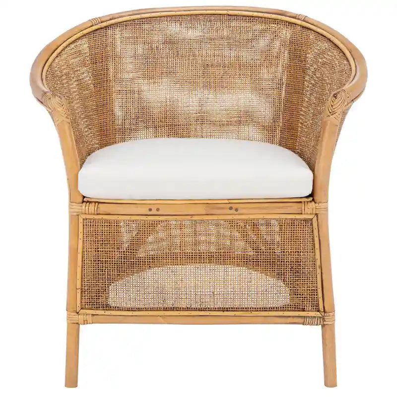 Rattan Accent Chair with Cushion, Honey Brown Bamboo Frame
