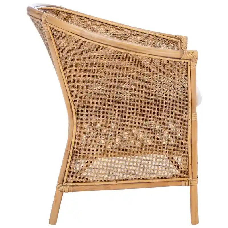 Rattan Accent Chair with Cushion, Honey Brown Bamboo Frame