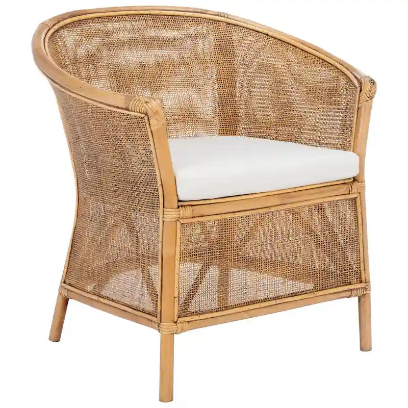 Rattan Accent Chair with Cushion, Honey Brown Bamboo Frame