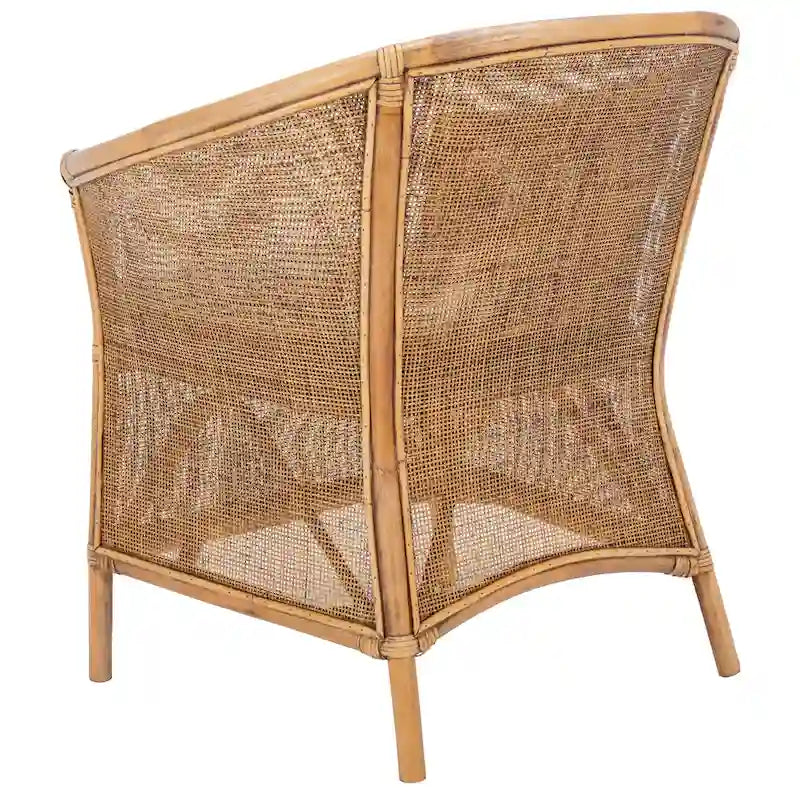 Rattan Accent Chair with Cushion, Honey Brown Bamboo Frame