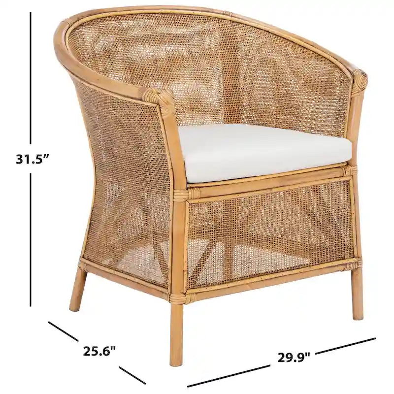 Rattan Accent Chair with Cushion, Honey Brown Bamboo Frame
