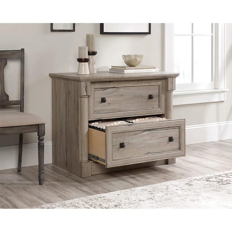 2-Drawer Lateral File Cabinet with Oak Finish and Full Extension Slides
