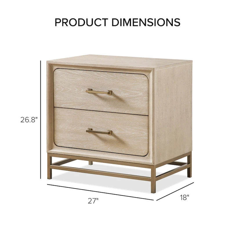 Solid Wood 2-Drawer Nightstand with Gold Legs and Cedar Base, Set of 2