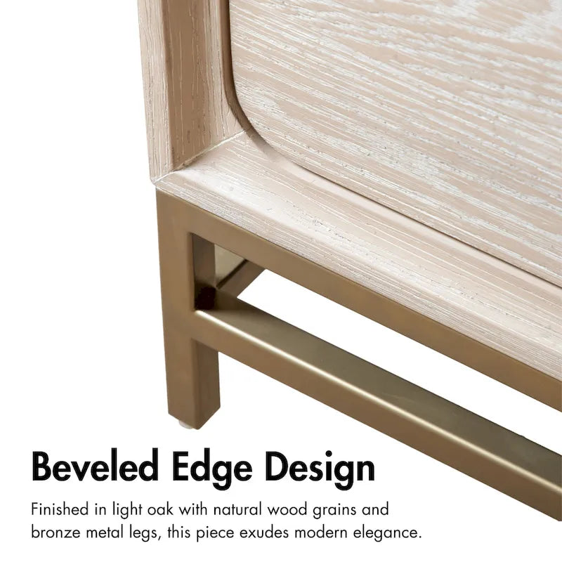 Solid Wood 2-Drawer Nightstand with Gold Legs and Cedar Base, Set of 2