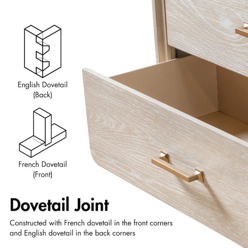 Solid Wood 2-Drawer Nightstand with Gold Legs and Cedar Base, Set of 2