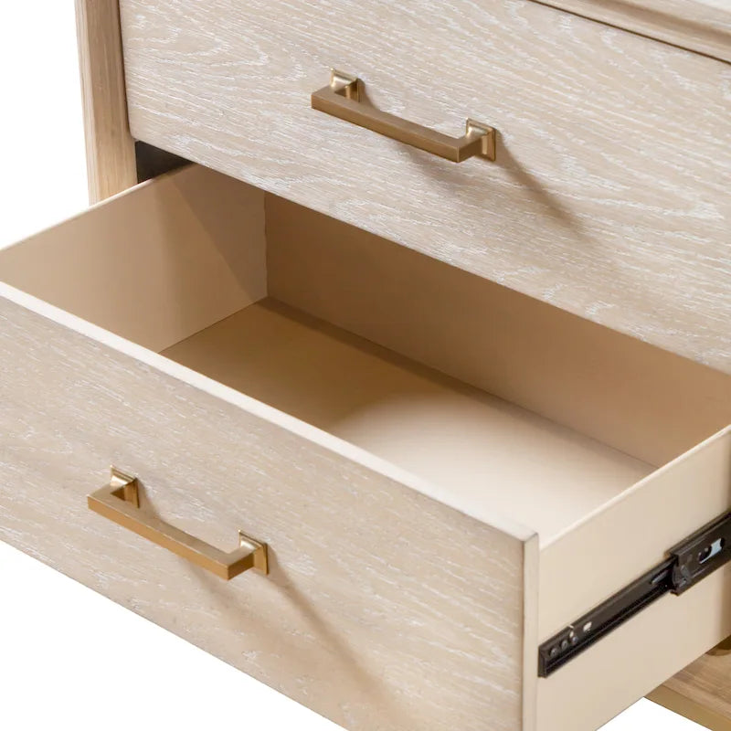 Solid Wood 2-Drawer Nightstand with Gold Legs and Cedar Base, Set of 2