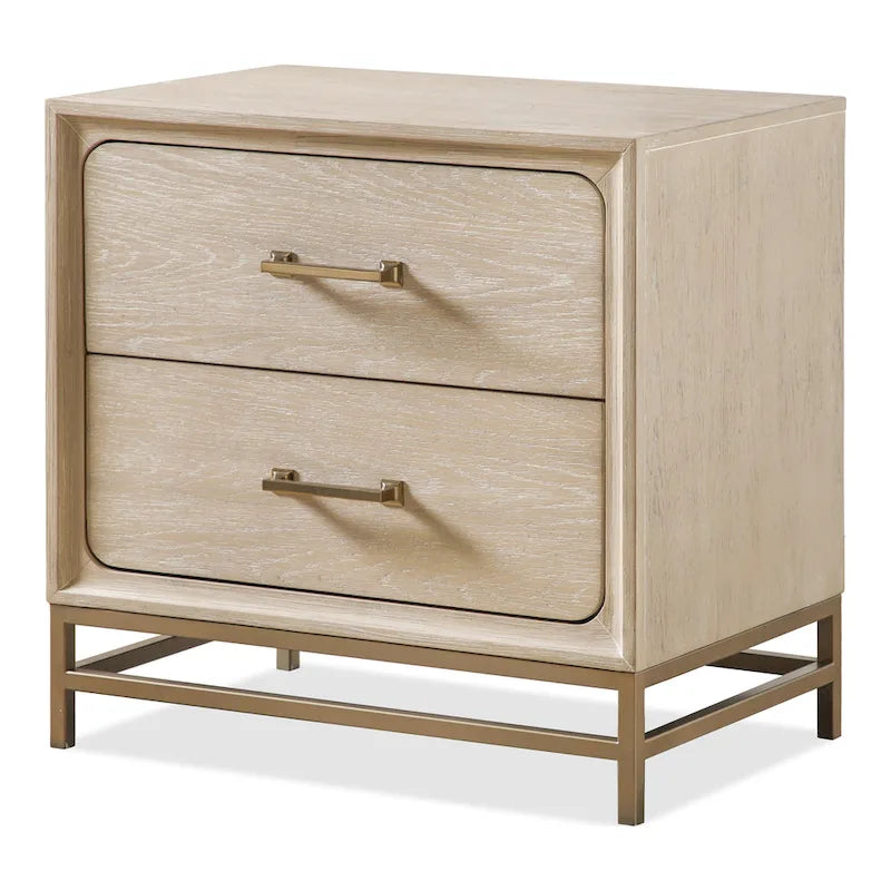 Solid Wood 2-Drawer Nightstand with Gold Legs and Cedar Base, Set of 2