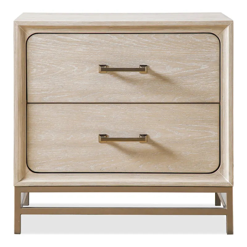 Solid Wood 2-Drawer Nightstand with Gold Legs and Cedar Base, Set of 2