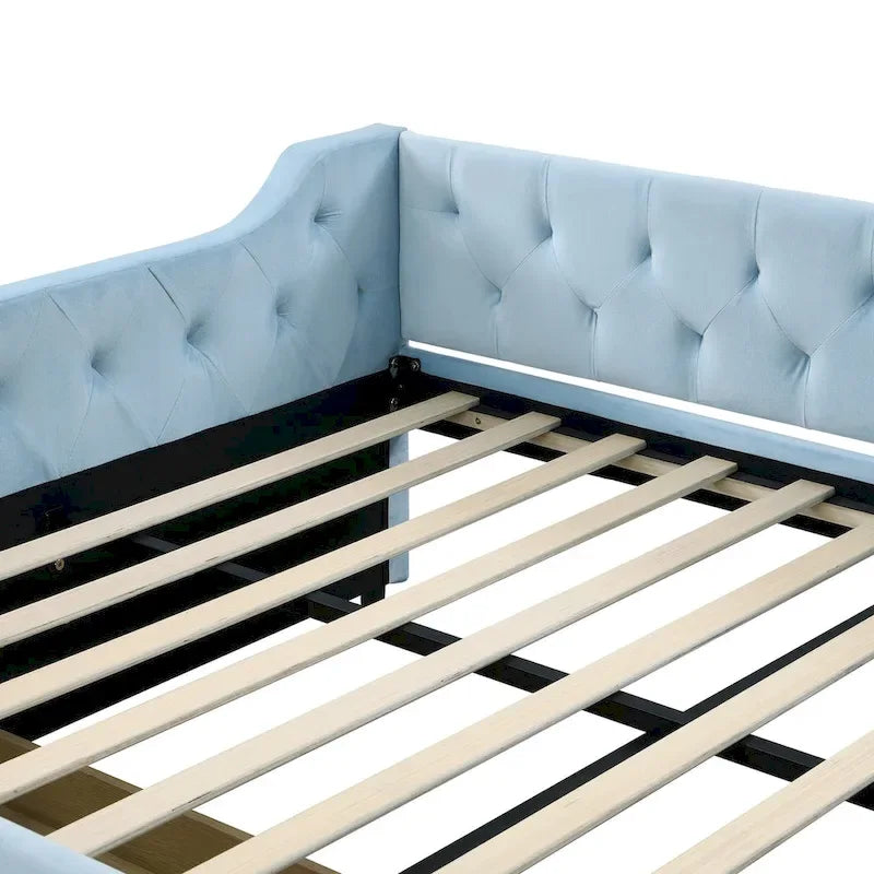 Full Size Velvet Tufted Daybed with 2 Storage Drawers and Trundle