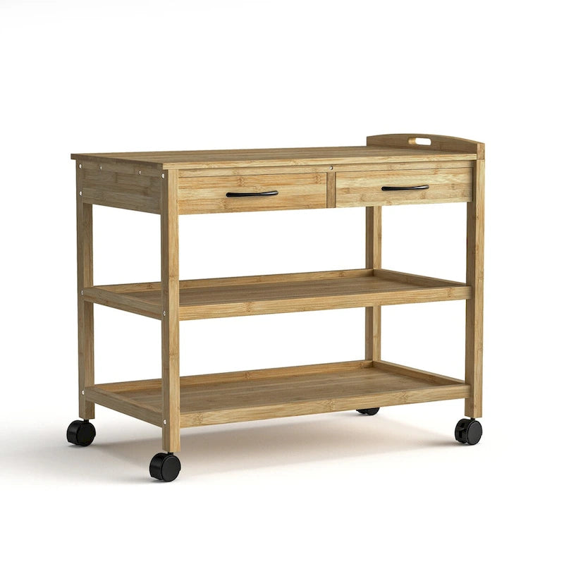 Furniture of America Lux Contemporary Natural Bamboo Kitchen Island Storage Cart with 2 Drawers and 2 Shelves