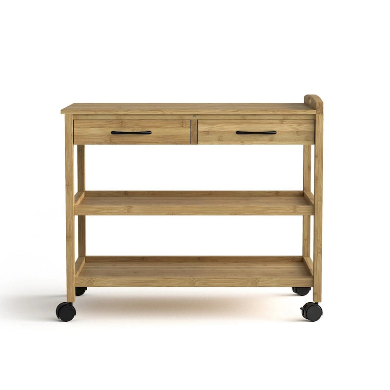 Natural Bamboo Kitchen Storage Cart with 2 Drawers and 2 Shelves