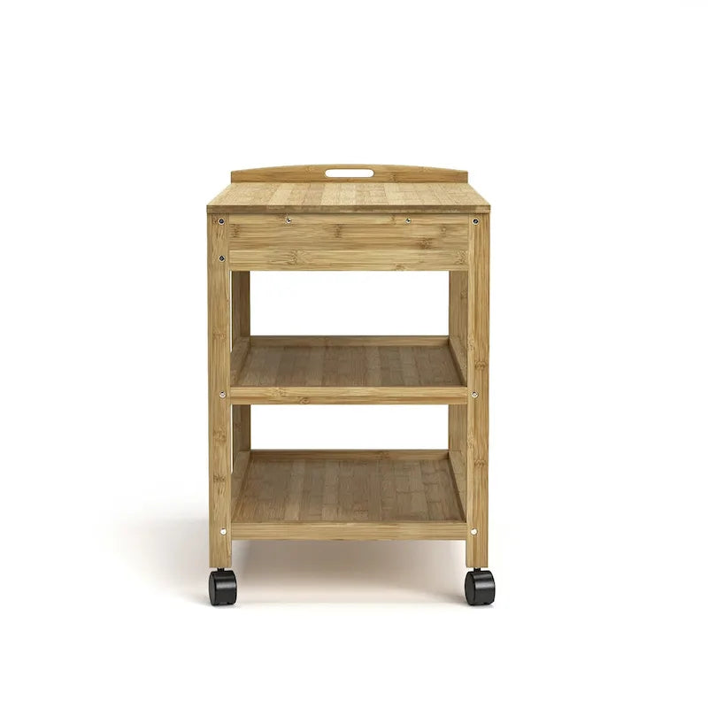 Natural Bamboo Kitchen Storage Cart with 2 Drawers and 2 Shelves