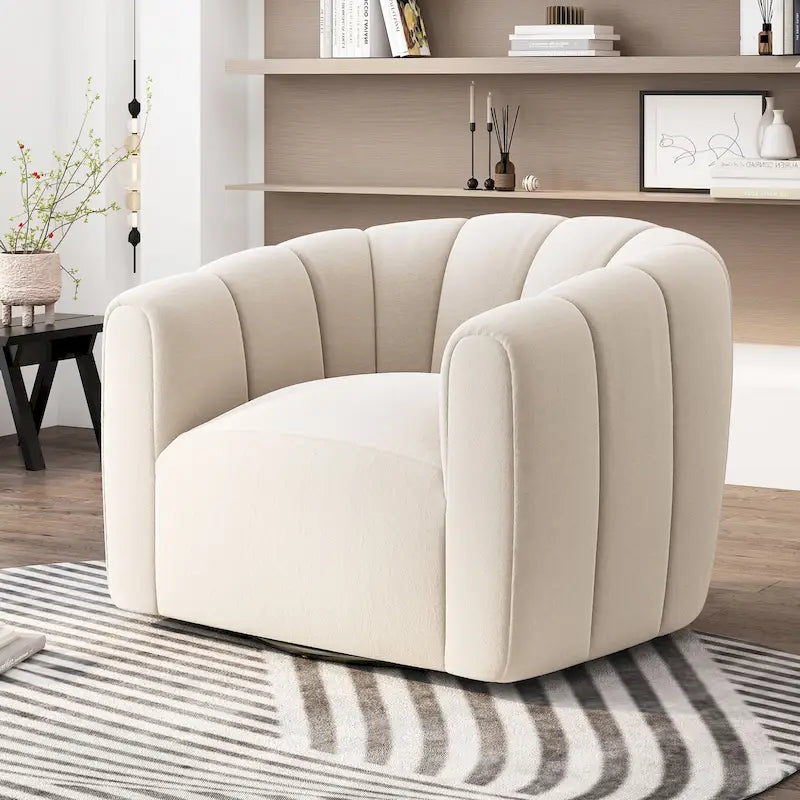 Modern Boucle Fabric 360-Degree Swivel Club Chair