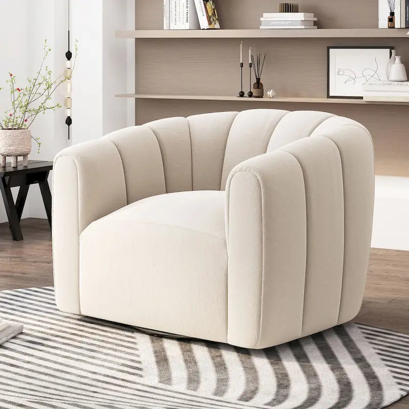 Modern Boucle Fabric 360-Degree Swivel Club Chair