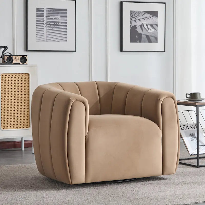 Modern Boucle Fabric 360-Degree Swivel Club Chair