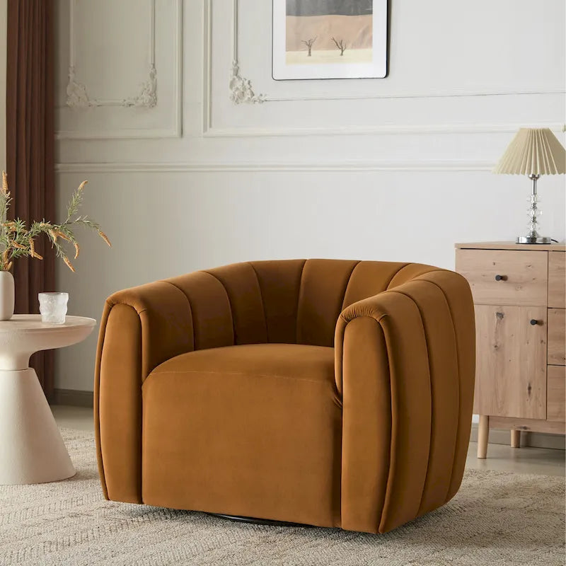 Modern Boucle Fabric 360-Degree Swivel Club Chair