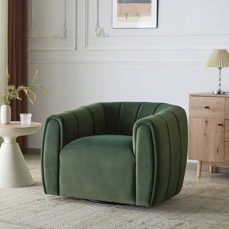 Modern Boucle Fabric 360-Degree Swivel Club Chair
