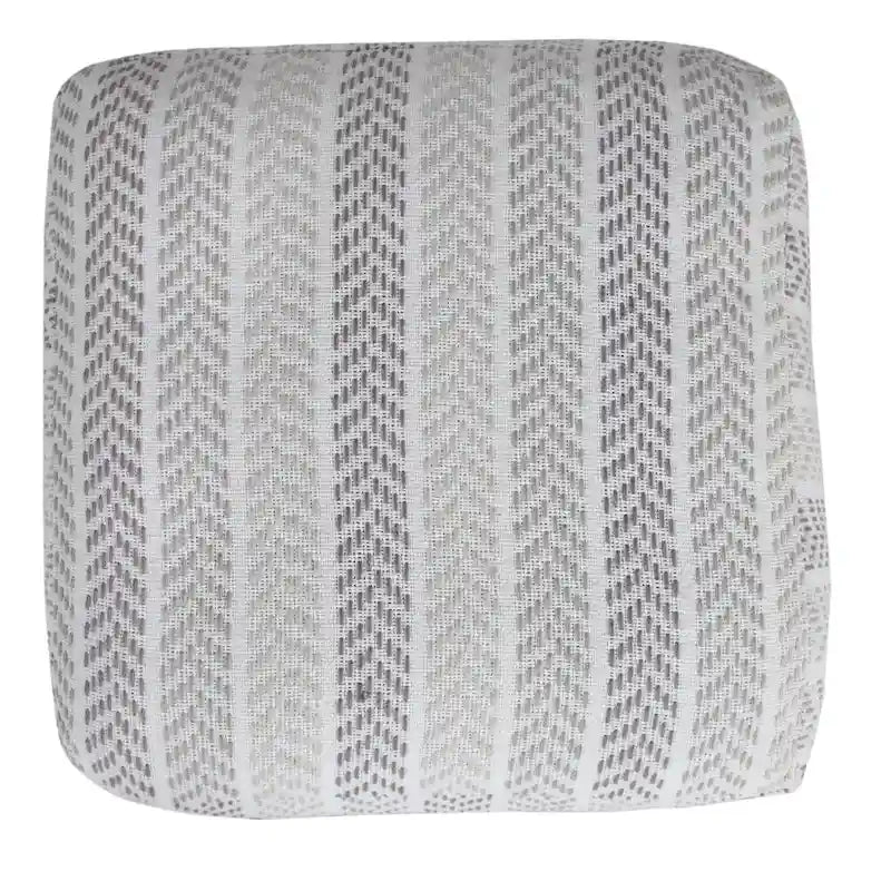 18-Inch Gray Cotton Ottoman with Chevron Pattern