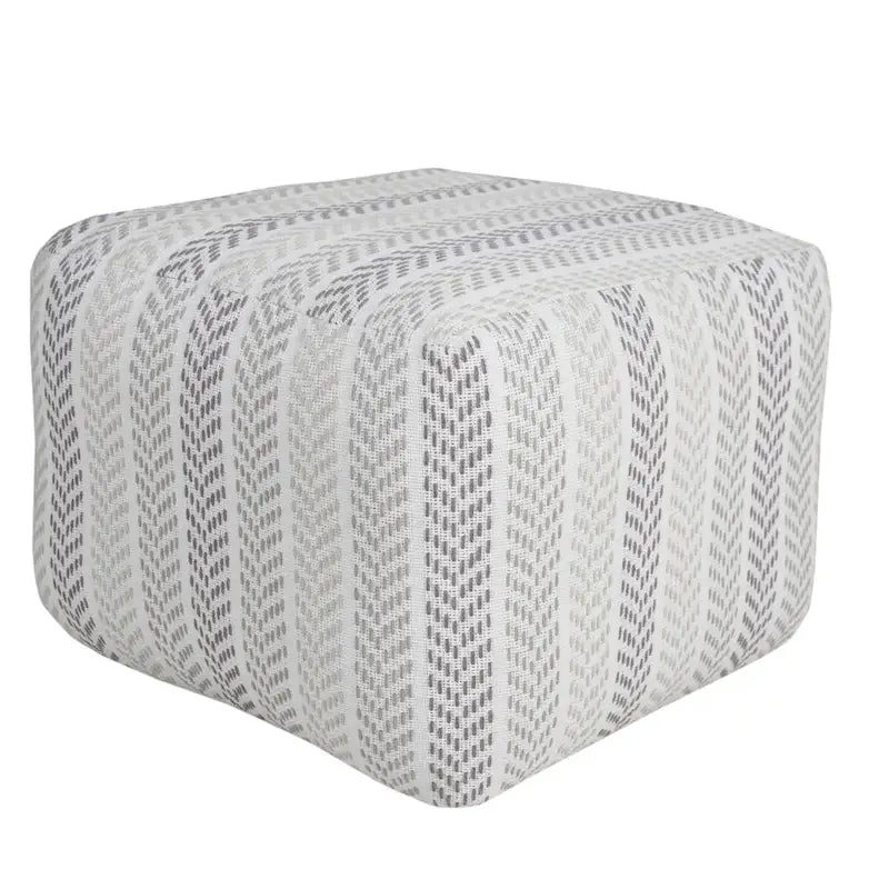 18-Inch Gray Cotton Ottoman with Chevron Pattern