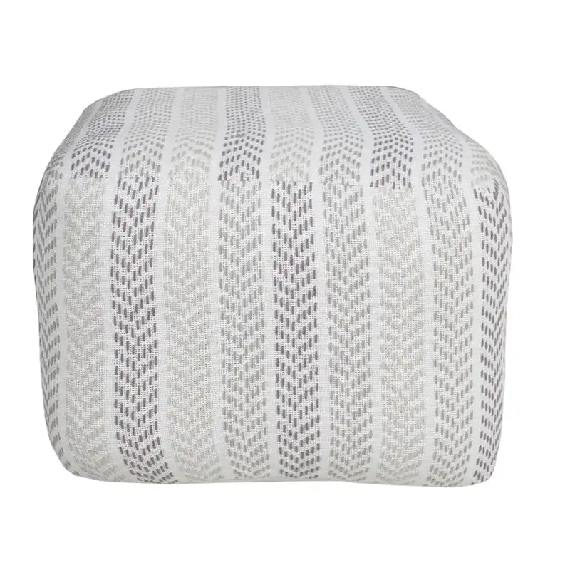 18-Inch Gray Cotton Ottoman with Chevron Pattern