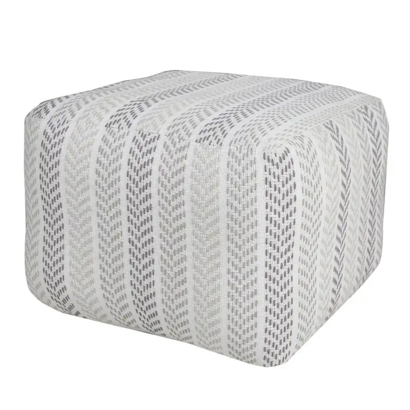 18-Inch Gray Cotton Ottoman with Chevron Pattern