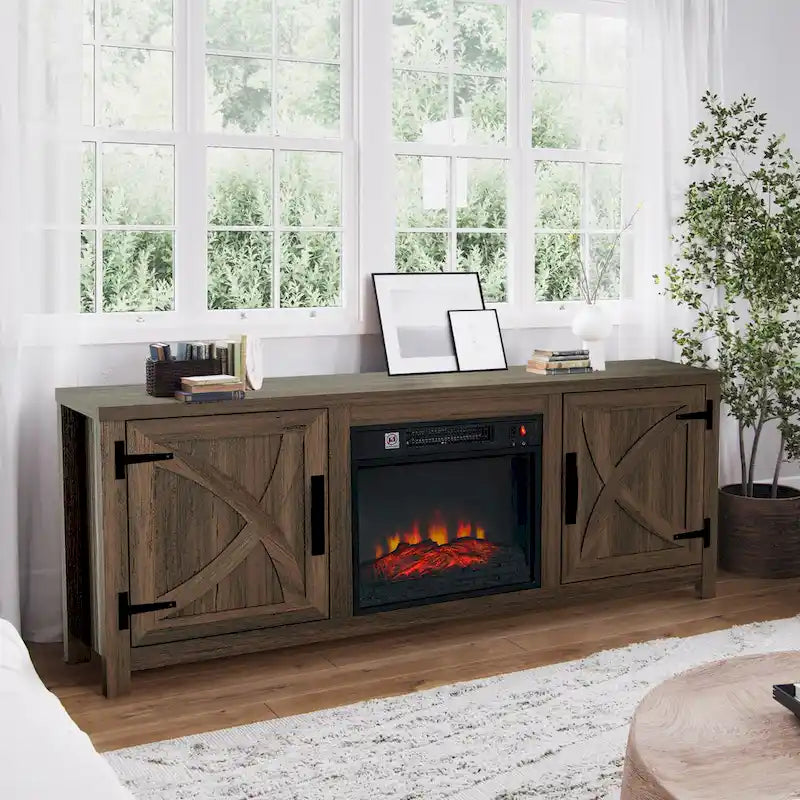 58-Inch Farmhouse TV Stand with Built-In Electric Fireplace