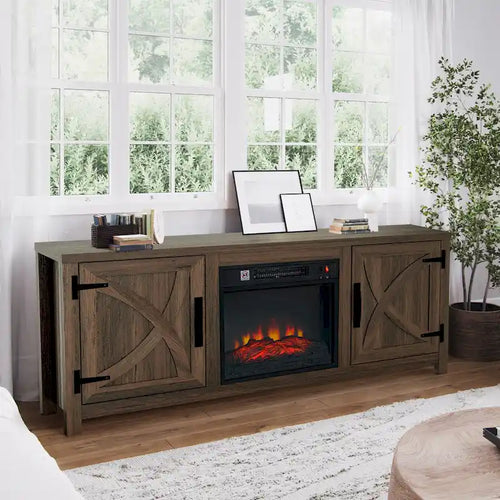58-Inch Farmhouse TV Stand with Built-In Electric Fireplace