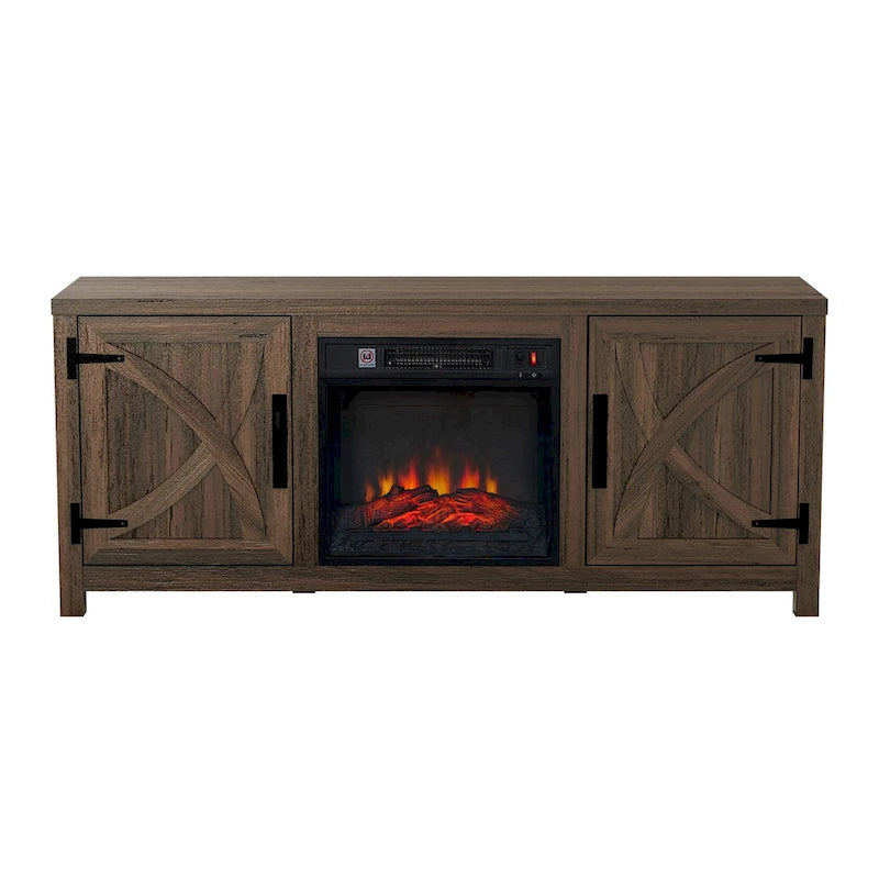 58-Inch Farmhouse TV Stand with Built-In Electric Fireplace