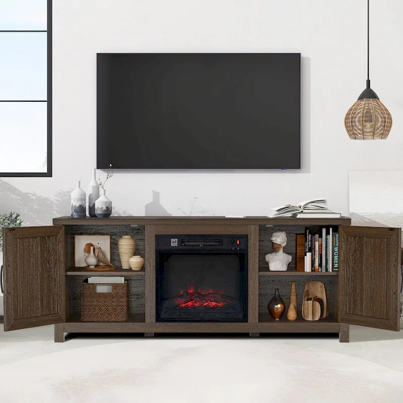 58-Inch Farmhouse TV Stand with Built-In Electric Fireplace