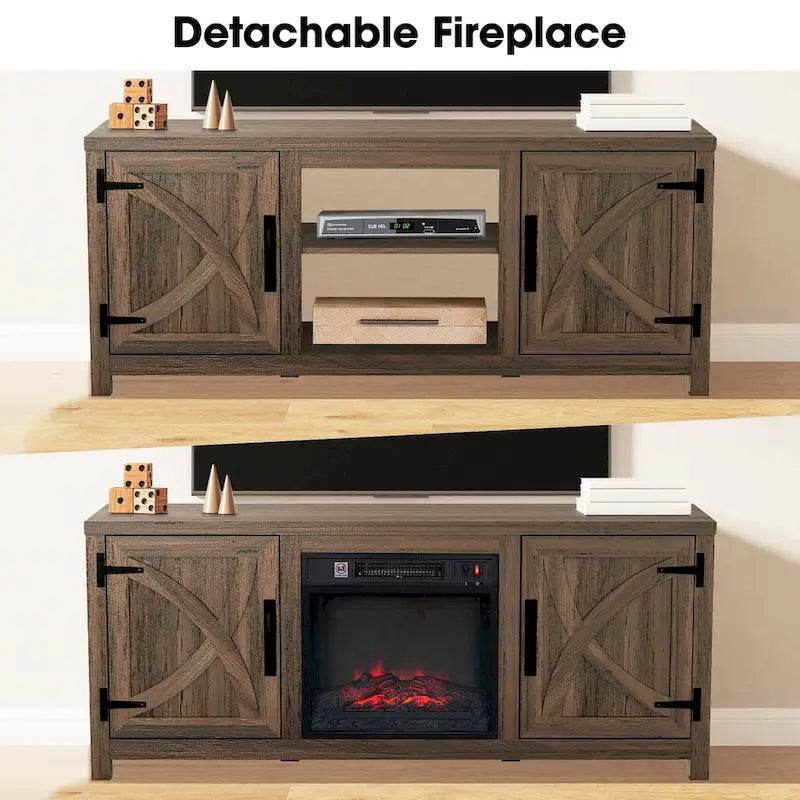 58-Inch Farmhouse TV Stand with Built-In Electric Fireplace