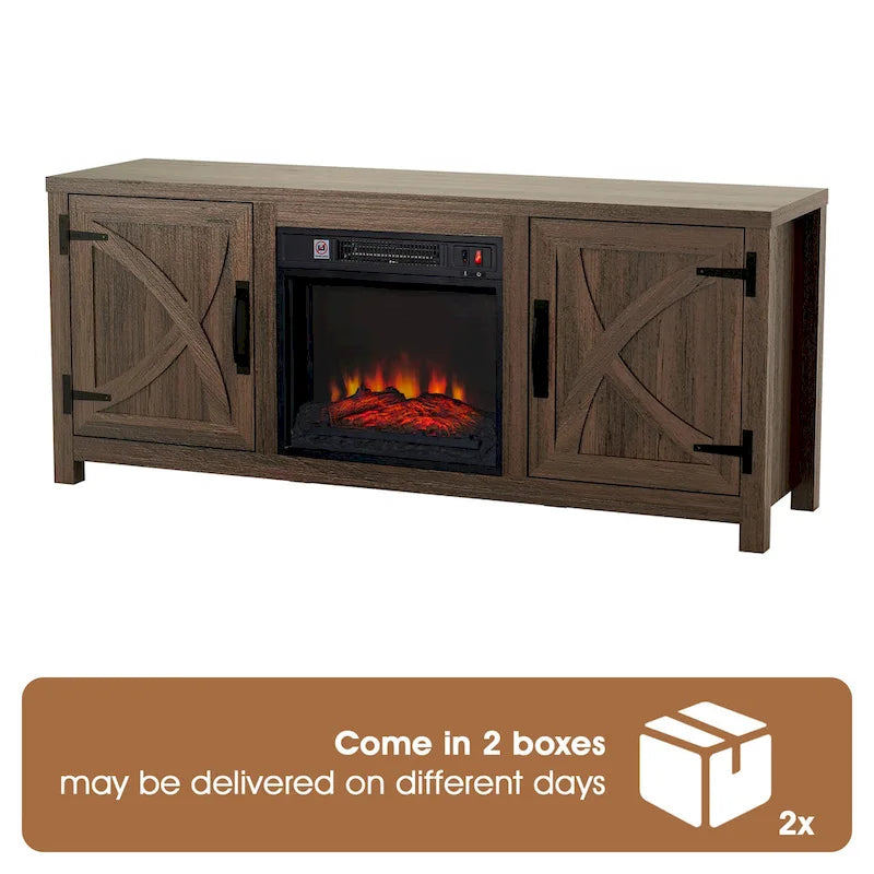 58-Inch Farmhouse TV Stand with Built-In Electric Fireplace