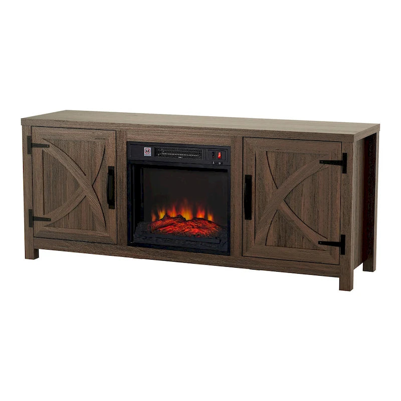 58-Inch Farmhouse TV Stand with Built-In Electric Fireplace