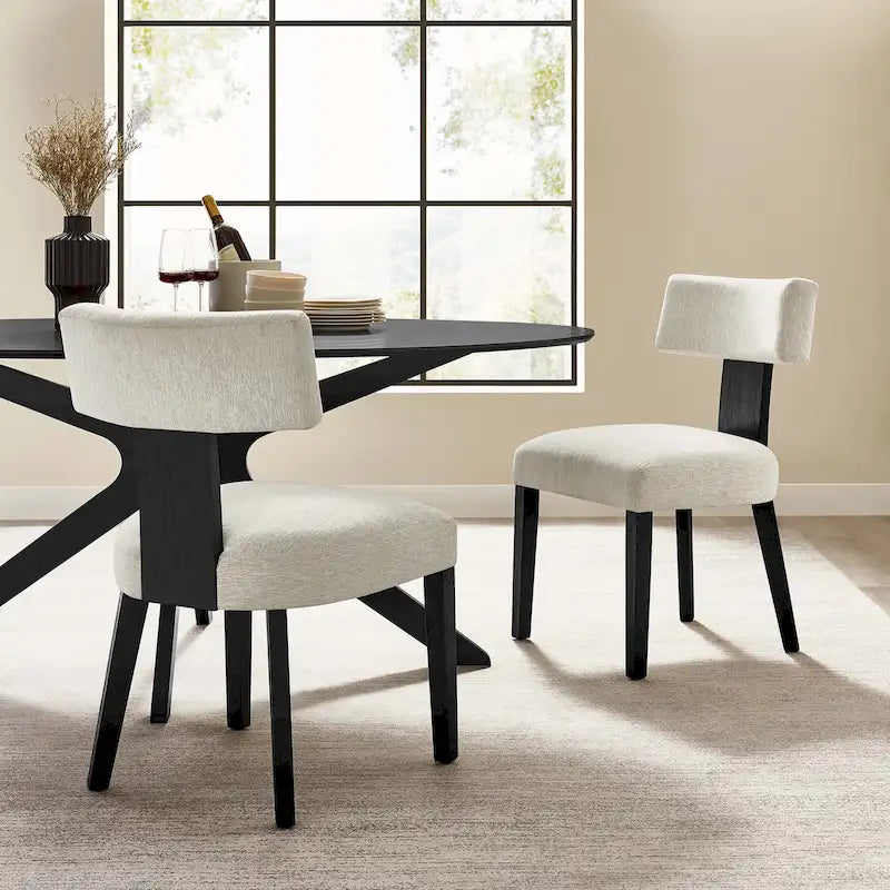 Modern Armless Fabric Dining Chair with Wood Legs, Set of 2