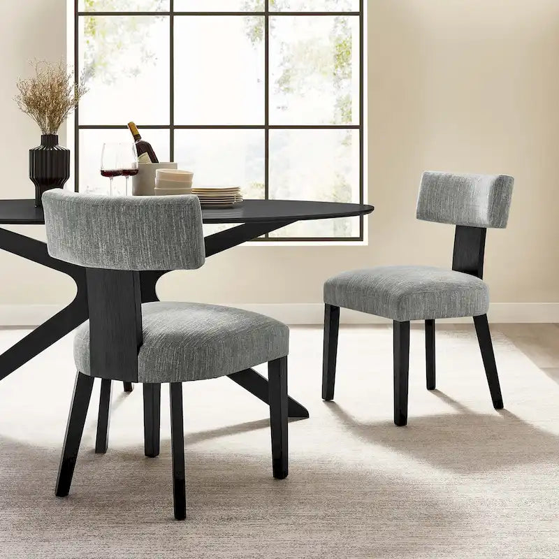 Modern Armless Fabric Dining Chair with Wood Legs, Set of 2
