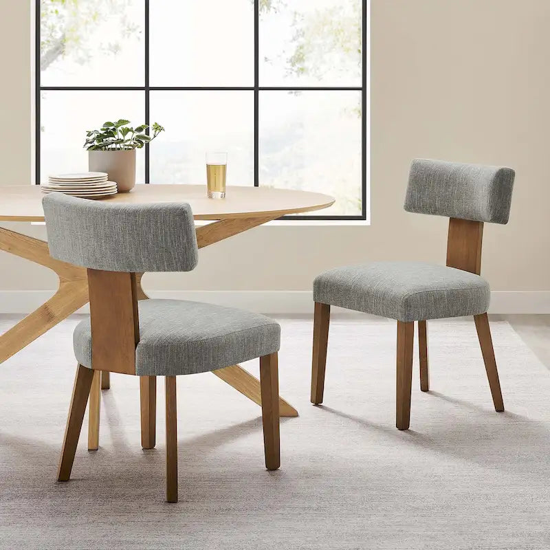 Modern Armless Fabric Dining Chair with Wood Legs, Set of 2