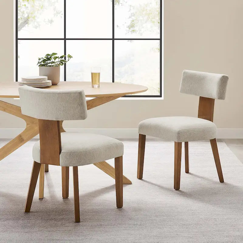 Modern Armless Fabric Dining Chair with Wood Legs, Set of 2