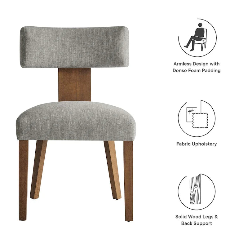 Modern Armless Fabric Dining Chair with Wood Legs, Set of 2