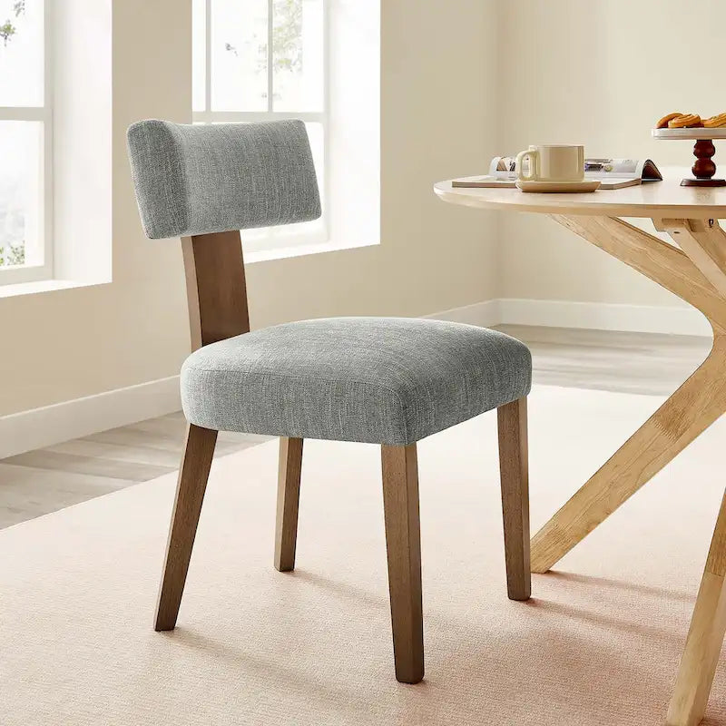Modern Armless Fabric Dining Chair with Wood Legs, Set of 2