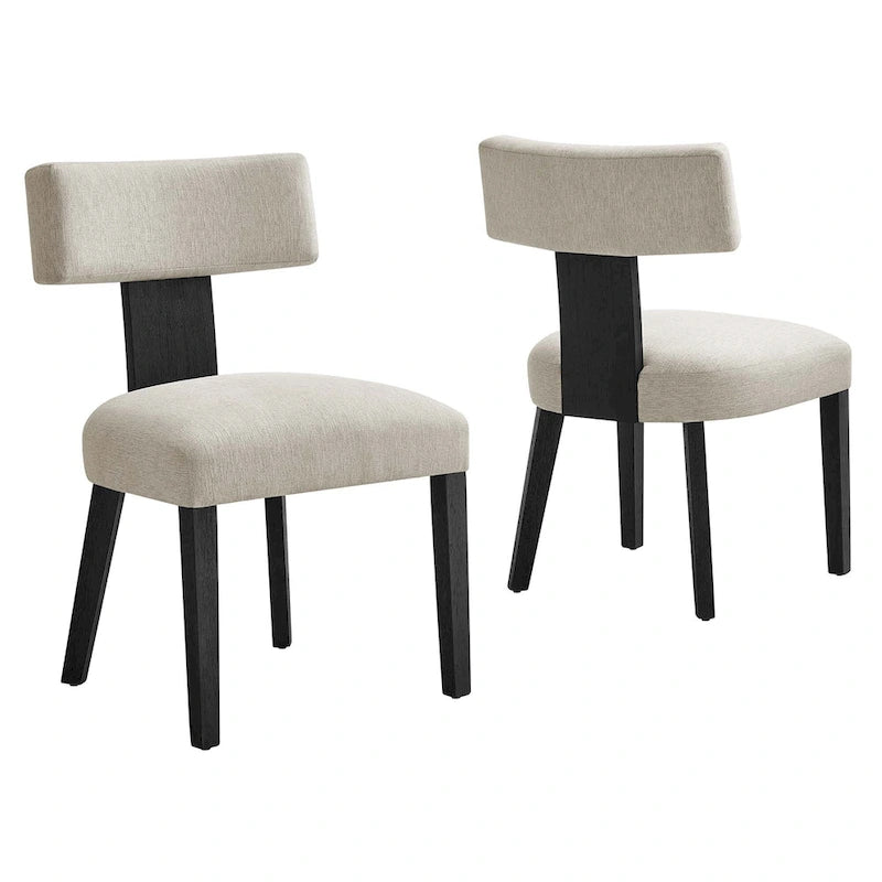 Modern Armless Fabric Dining Chair with Wood Legs, Set of 2
