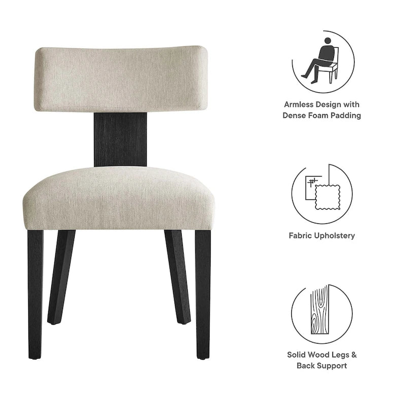Modern Armless Fabric Dining Chair with Wood Legs, Set of 2